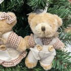 Enfeite Natal Casal De Urso Xadrez Bege Para Pendurar 11cm |